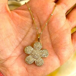 Gold plated over Sterling Silver Flower CZ Necklace 16” inches long